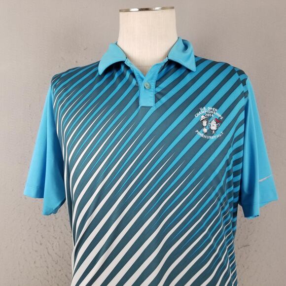 Nike Golf Polo Shirt Mens Large Blue U.S. Open 2014 Pinehurst No2 Dri-FIT - Picture 2 of 11
